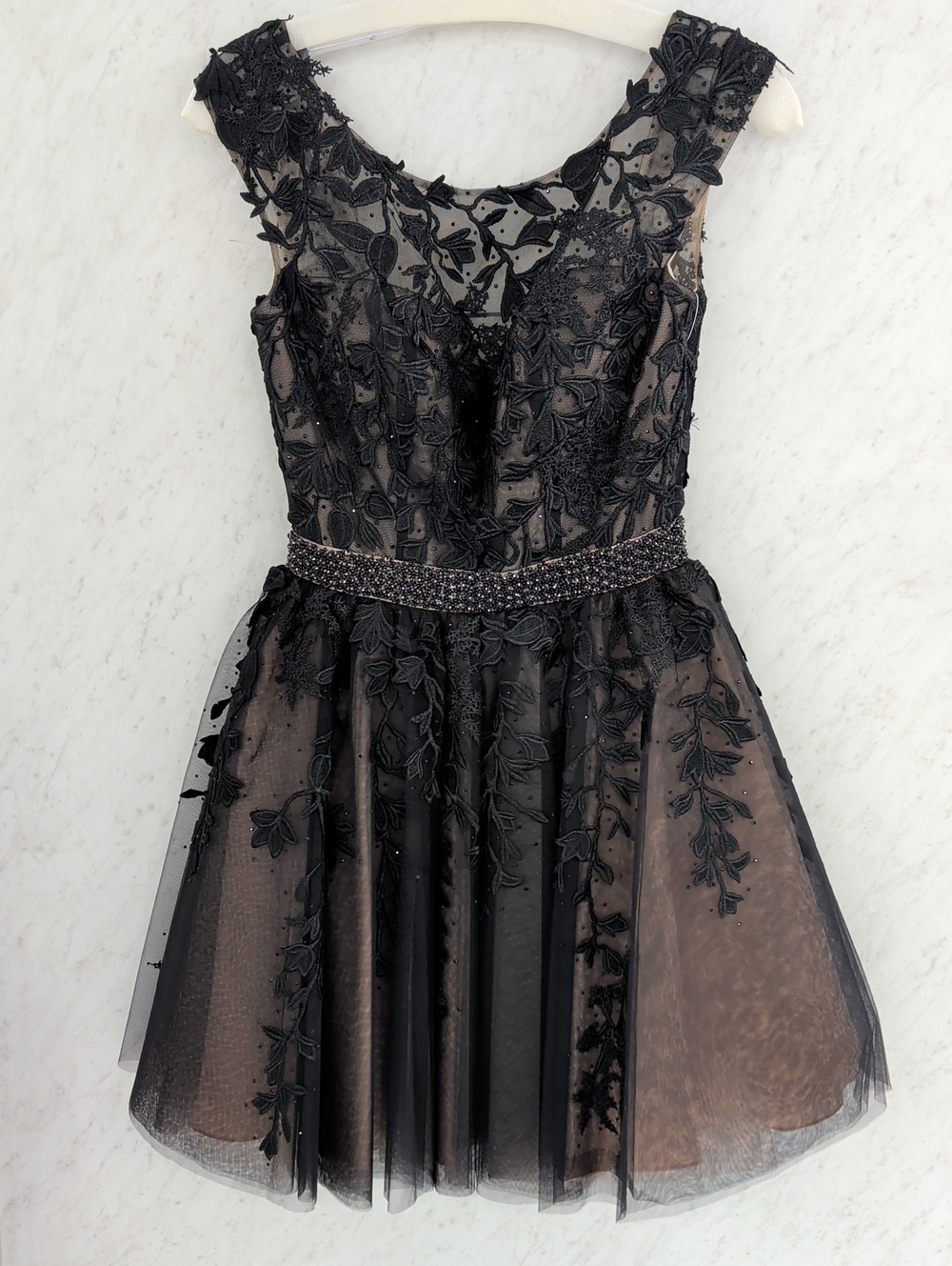 Sherri Hill Black Embroidered Tulle Formal Kids Dress